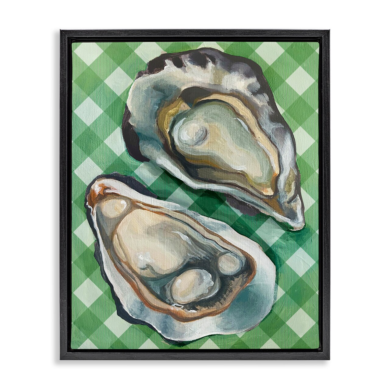 Stupell Industries Oysters on Green Plaid Floater Framed Canvas Wall Art Design by Daphne Polselli